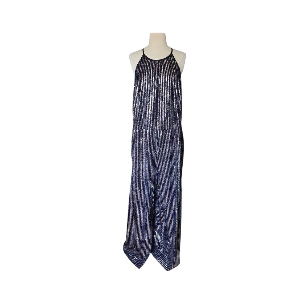 Maeve Anthropologie Metallic Disco Halter Jumpsuit Womens Plus Size 20W Sequined